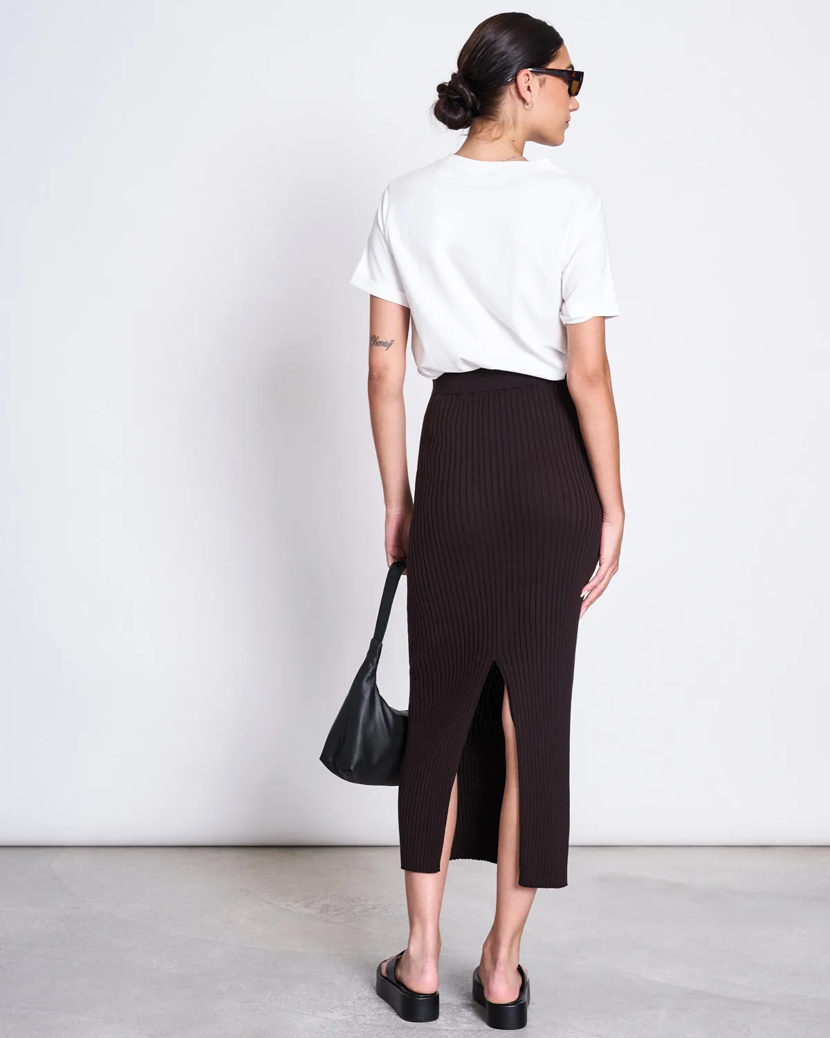 MIDI KNIT SKIRT EBBA ESPRESSO GOTS