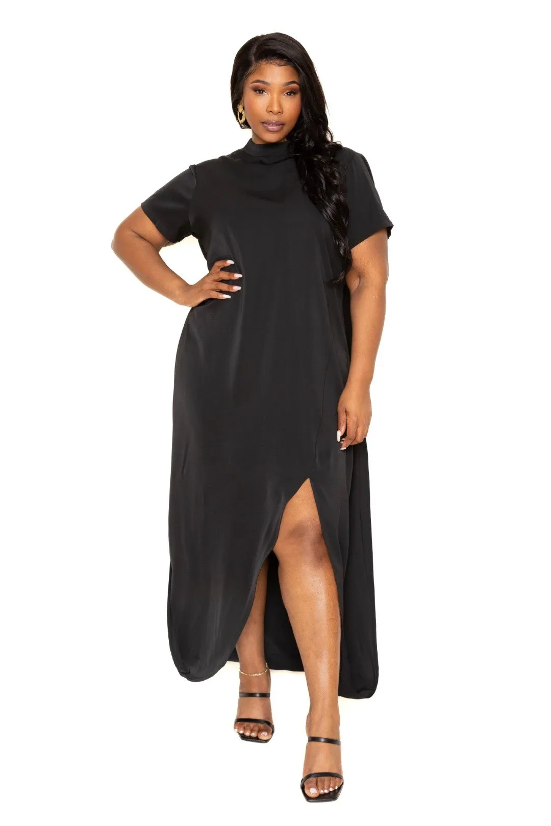 Mock Neck Back Cape Dress