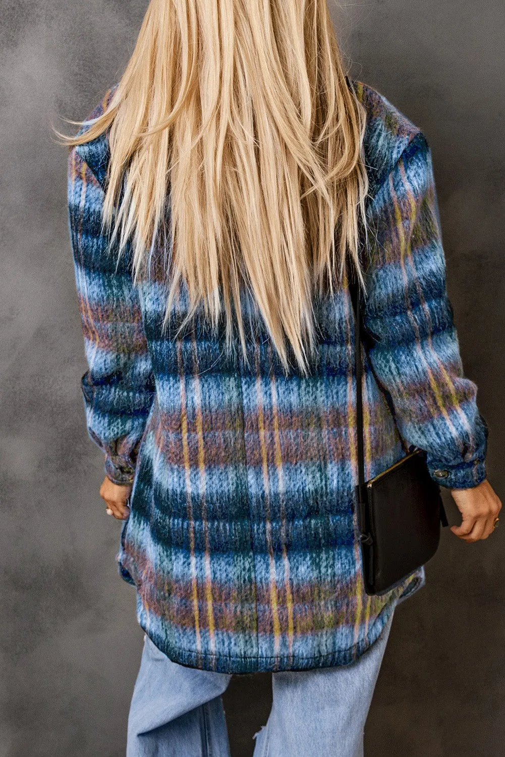 Multicolor Woolen Lining Plaid Brushed Long Coat