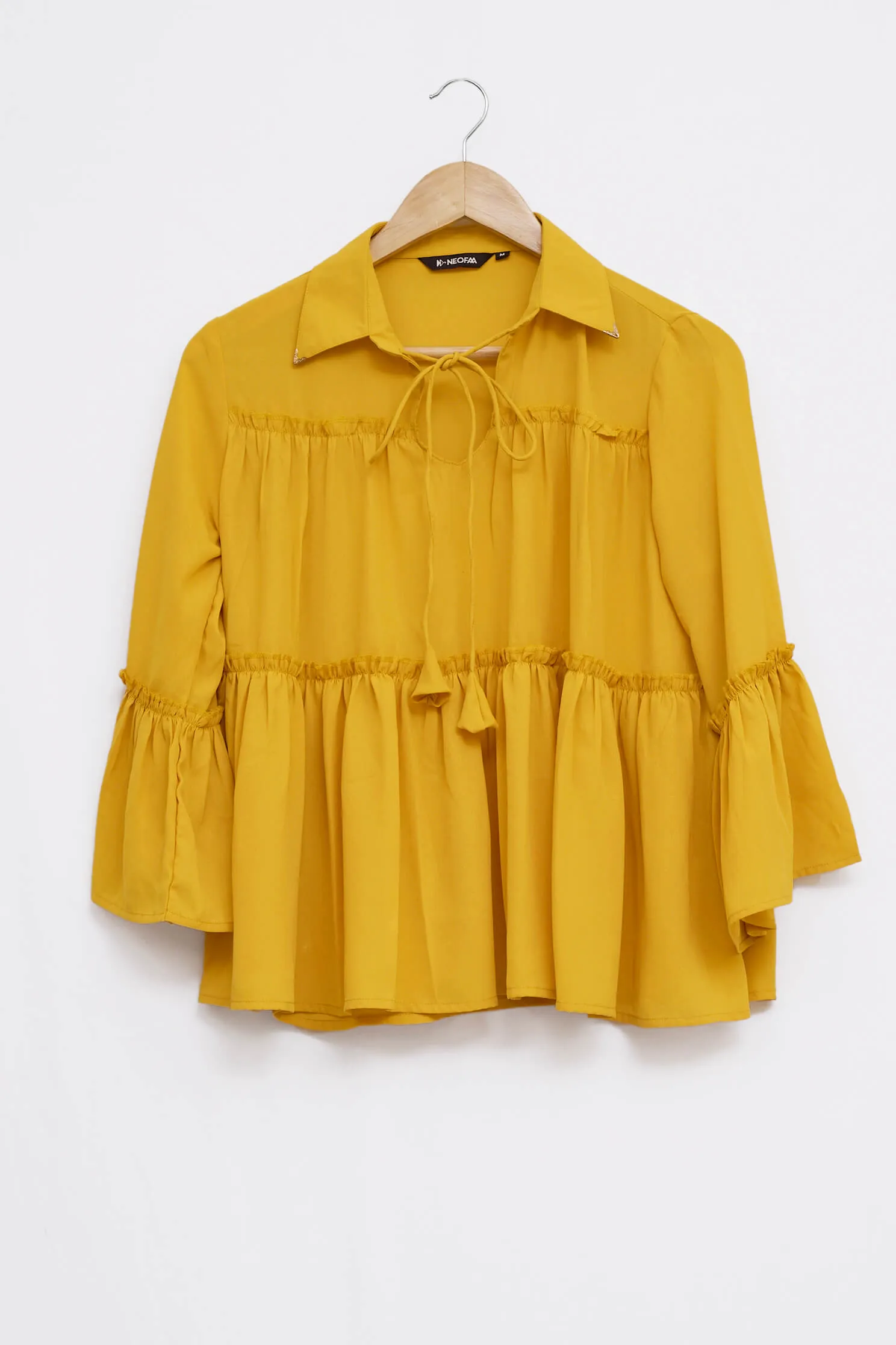 Mustard Flarred Tie Up Blouson Top