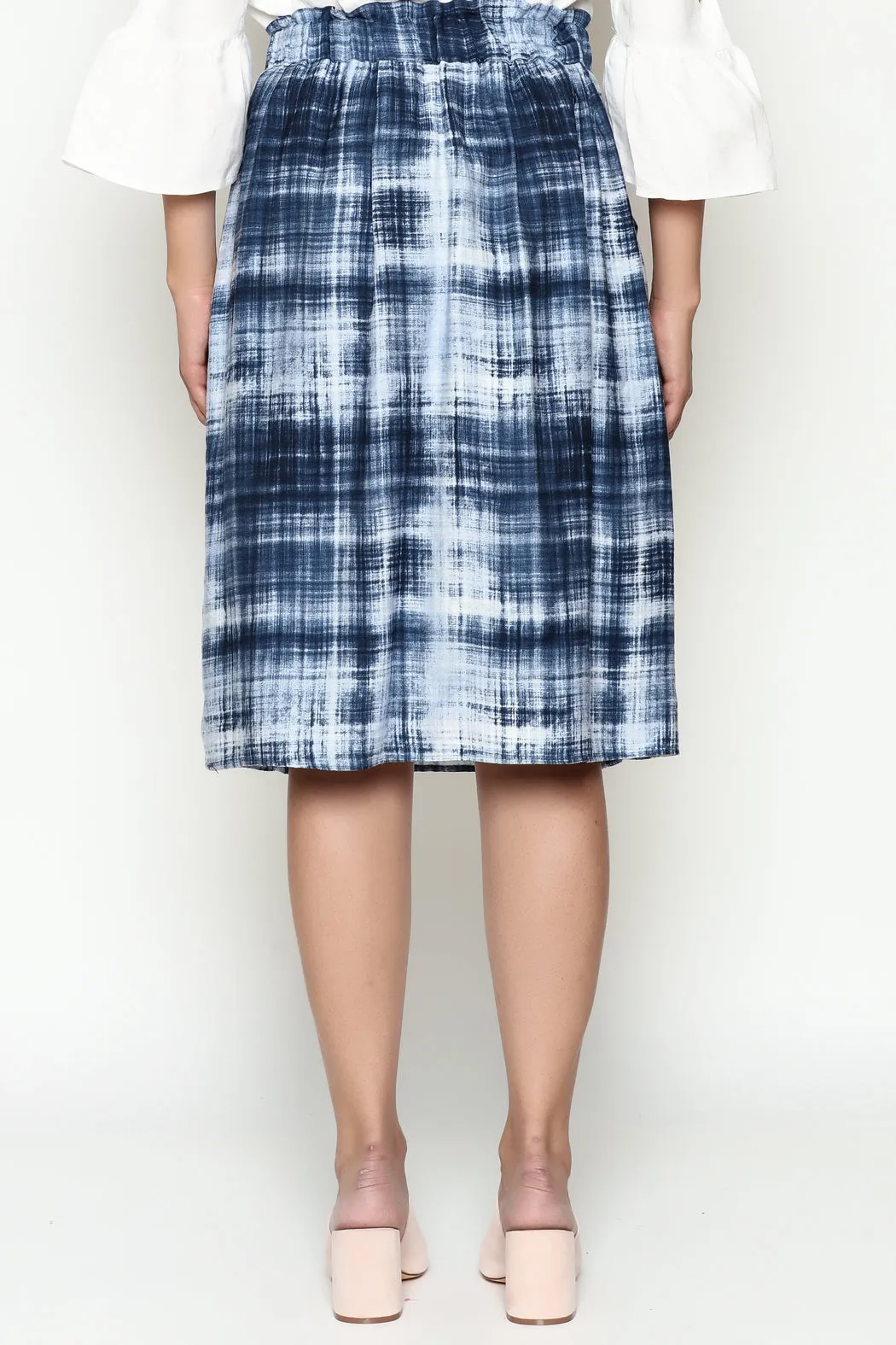 NAVY PRINTED MIDI SKIRT