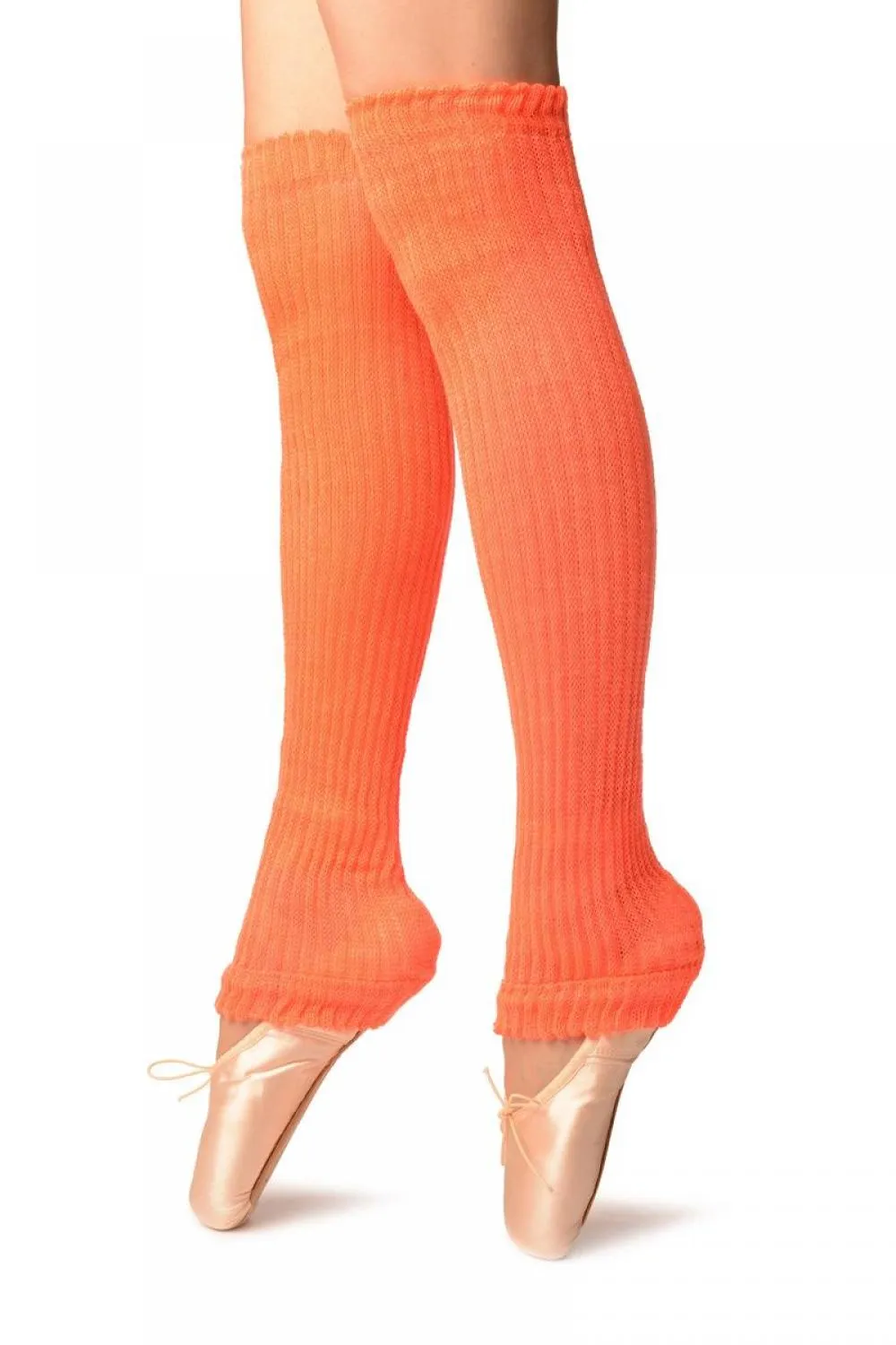 Neon Orange Double Rib Stitch Dance/Ballet Leg Warmers