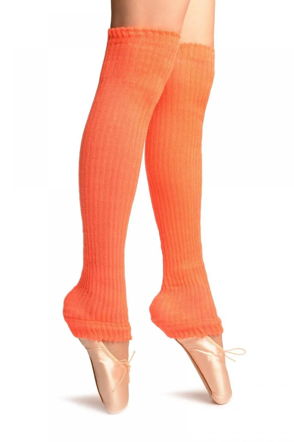 Neon Orange Double Rib Stitch Dance/Ballet Leg Warmers