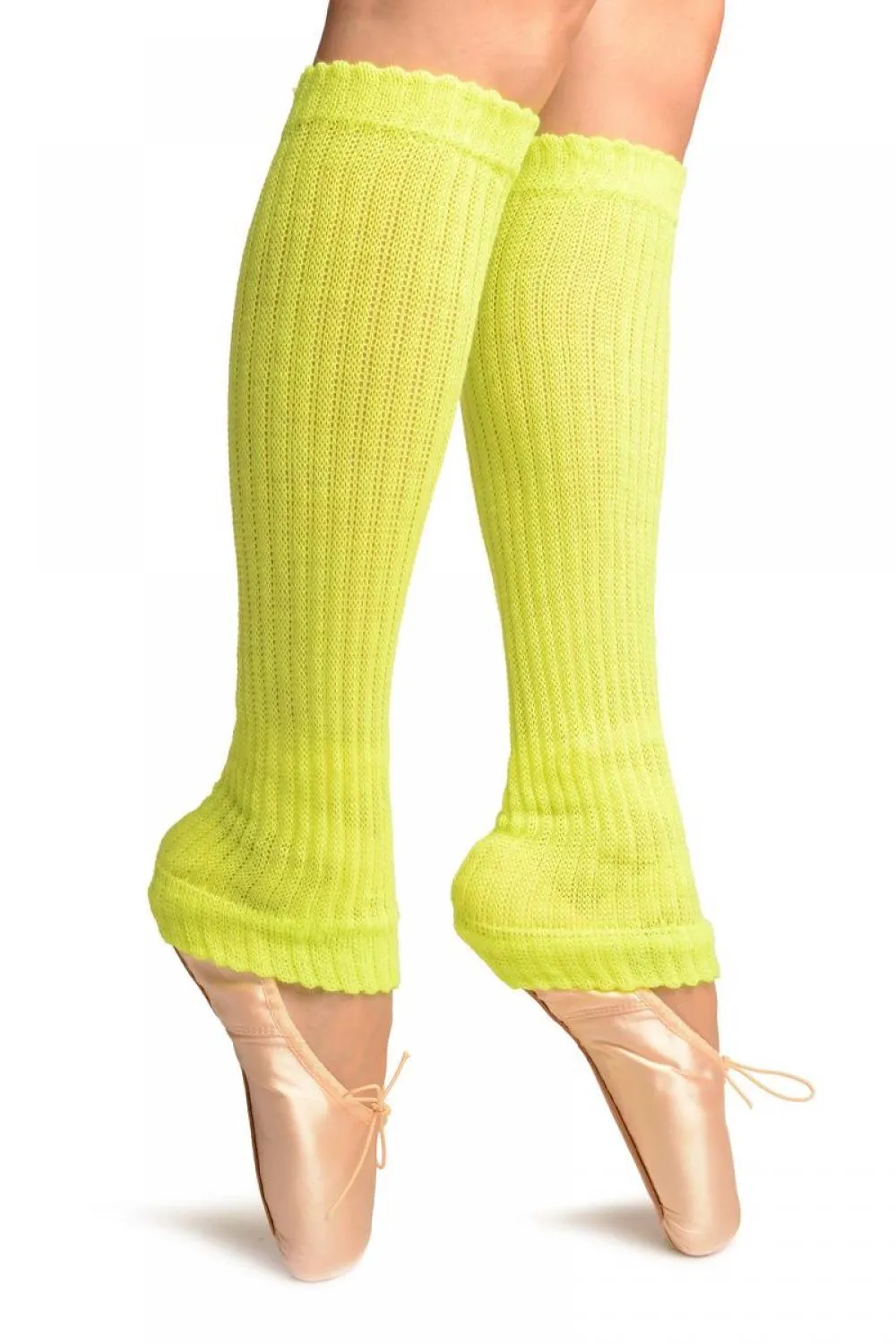 Neon Yellow Double Rib Stitch Dance/Ballet Leg Warmers