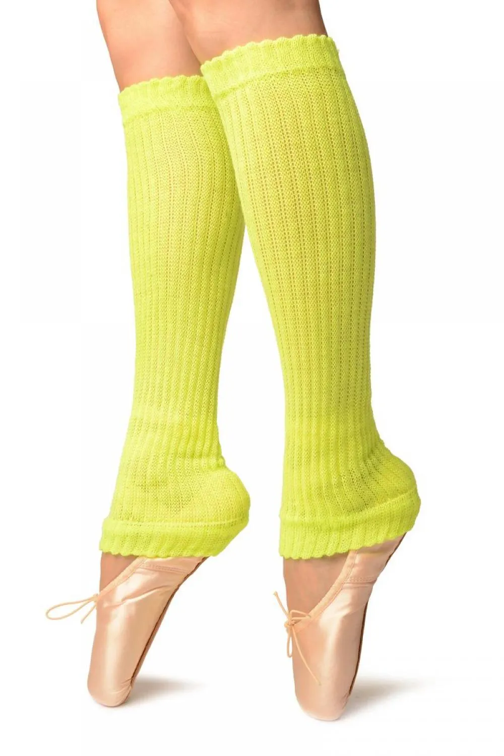 Neon Yellow Double Rib Stitch Dance/Ballet Leg Warmers