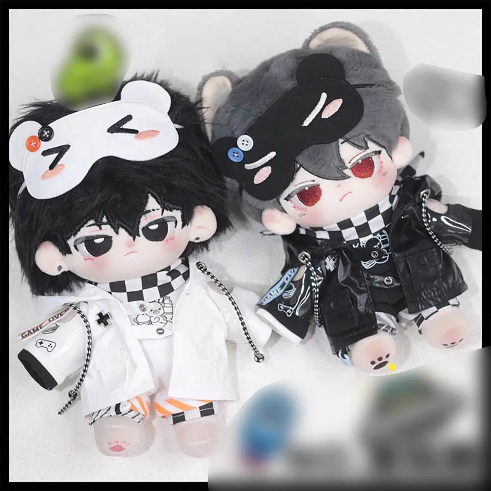 niannyyhouse 20cm Doll Clothes Hoodie T-Shirt Shorts Eye Mask Leg Warmers Black White Scarf Plaid Suit 8in Stuffed Doll Dressup