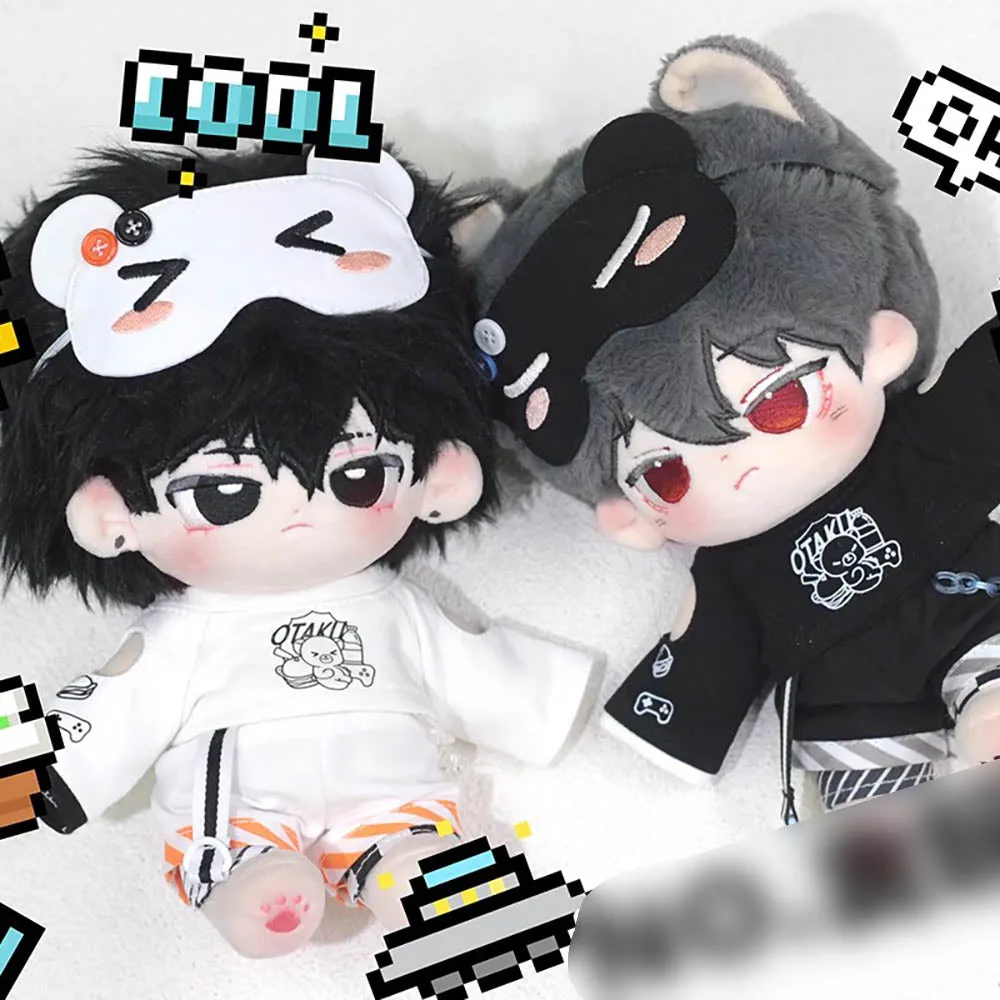 niannyyhouse 20cm Doll Clothes Hoodie T-Shirt Shorts Eye Mask Leg Warmers Black White Scarf Plaid Suit 8in Stuffed Doll Dressup