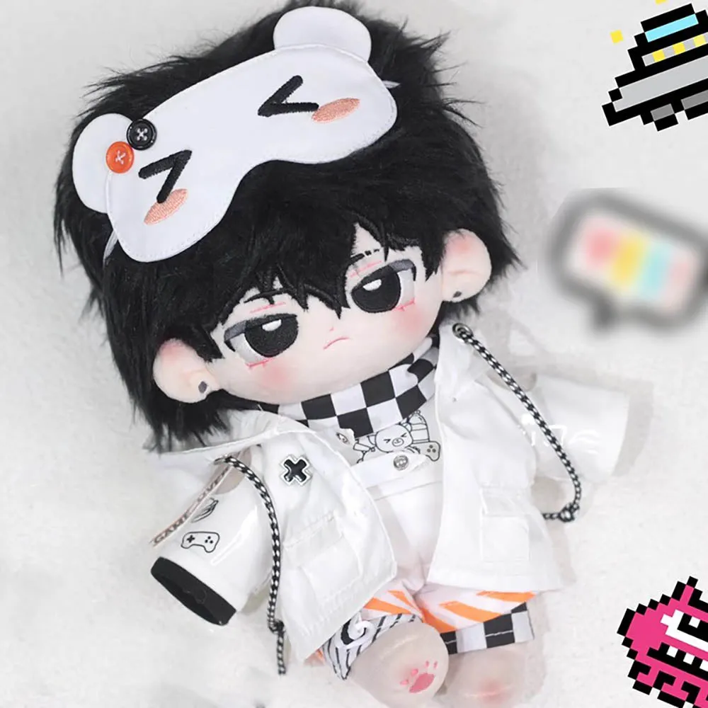 niannyyhouse 20cm Doll Clothes Hoodie T-Shirt Shorts Eye Mask Leg Warmers Black White Scarf Plaid Suit 8in Stuffed Doll Dressup