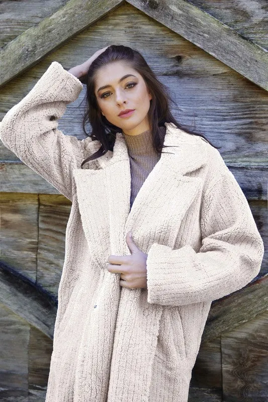 Oatmeal Side Pocket Collar Fur Coat