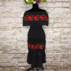 Off Shoulder Laced Midi Dress - Red Roses