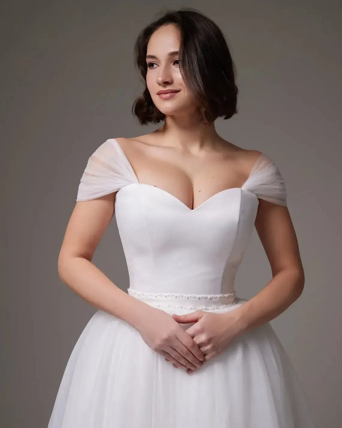 Off The Shoulder Elopement short wedding dress Corset Back