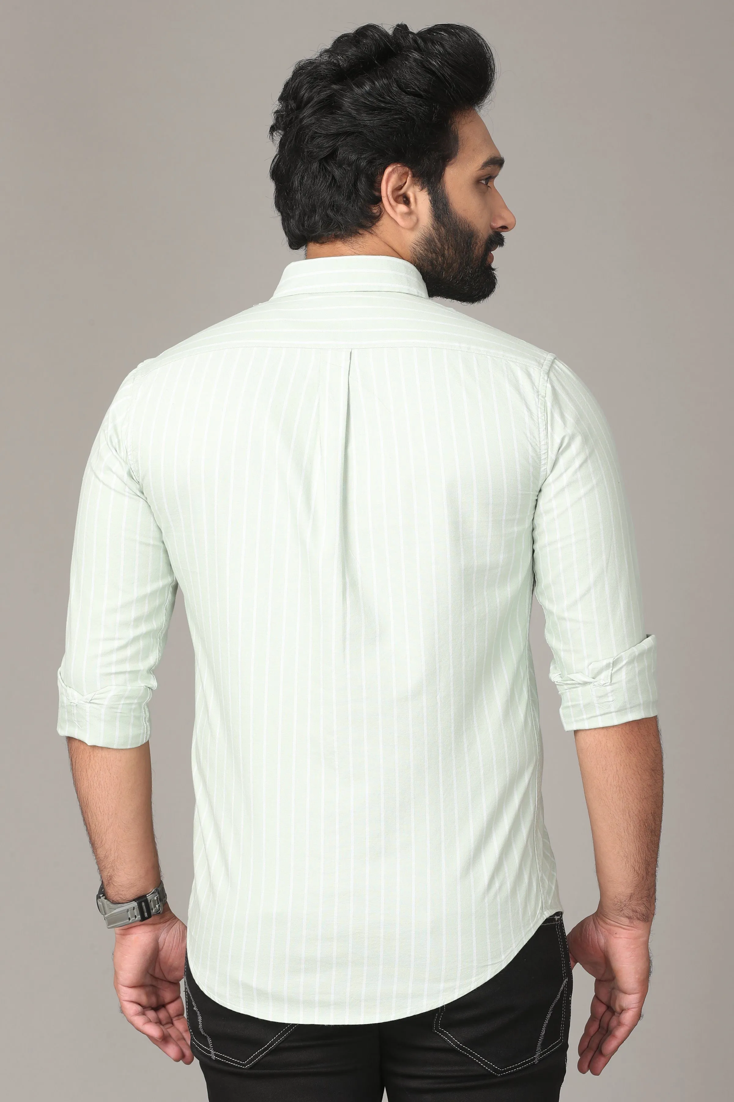 Pale Green Striped Full Sleeve Shirt