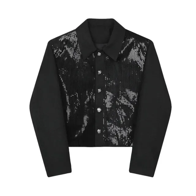 Patchwork Sequin Design Ruffian Short Jacket