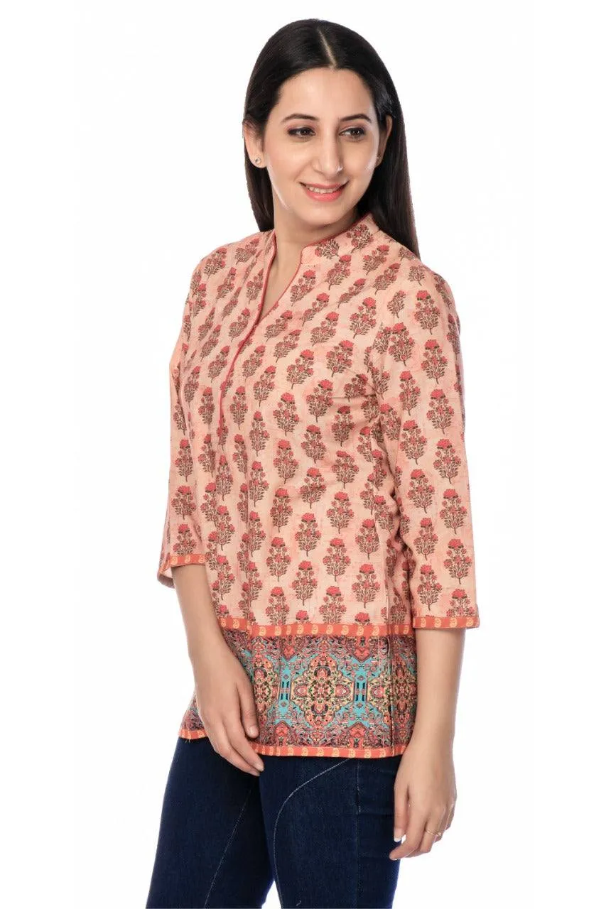 Peach Printed Modal Silk Tunic