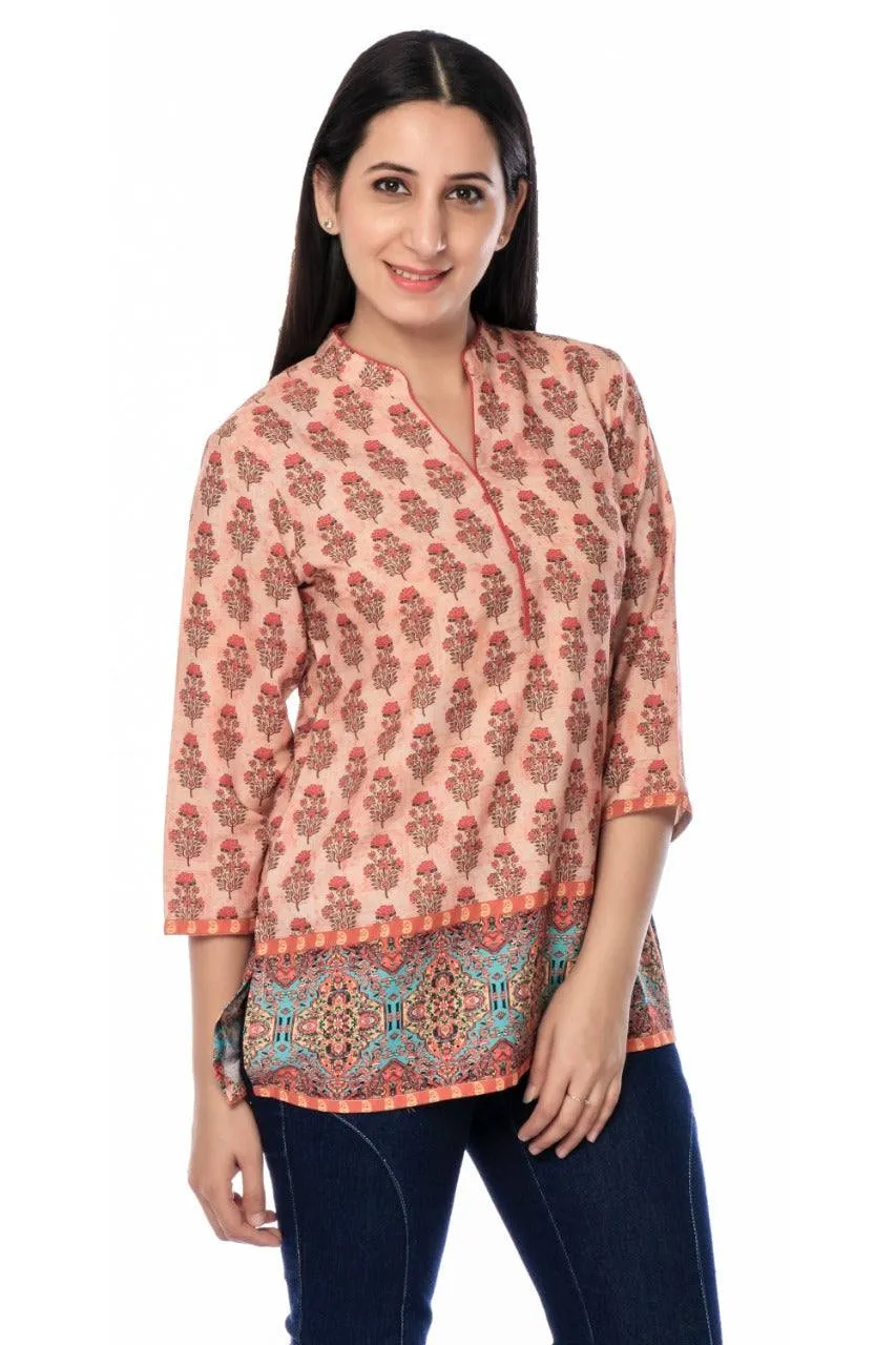 Peach Printed Modal Silk Tunic