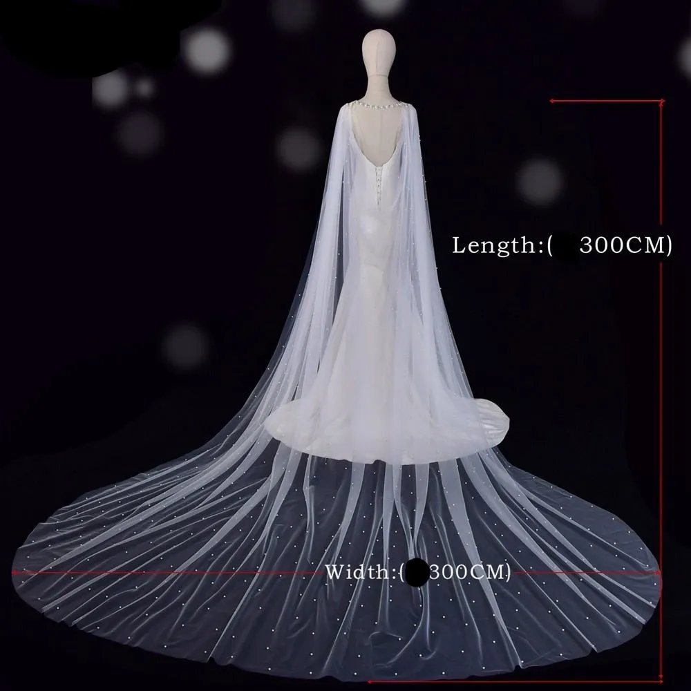 Pearl Beaded Wedding Shawl Cape Veil Bridal Wedding Cloak