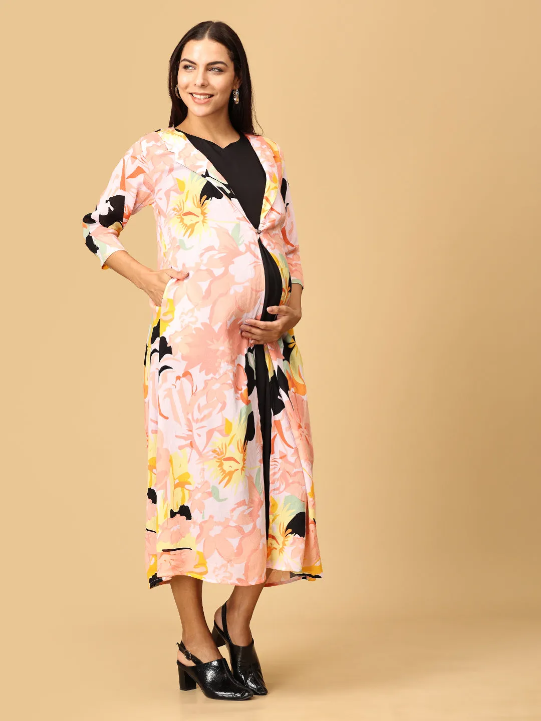 Peony Perfection Maternity and Nursing Shacket Dress Set