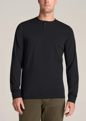 Pima Stretch Knit Henley Shirt for Tall Men in Black