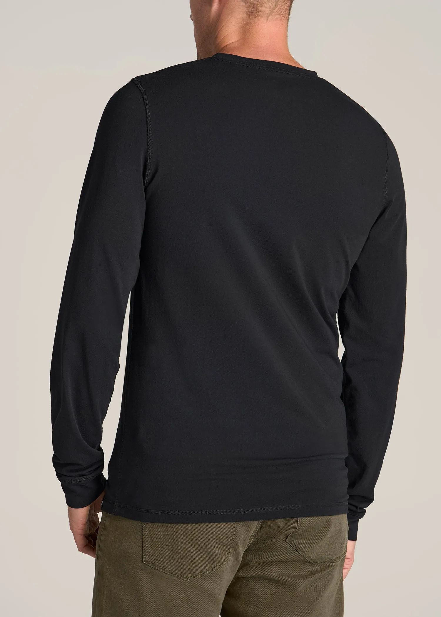 Pima Stretch Knit Henley Shirt for Tall Men in Black