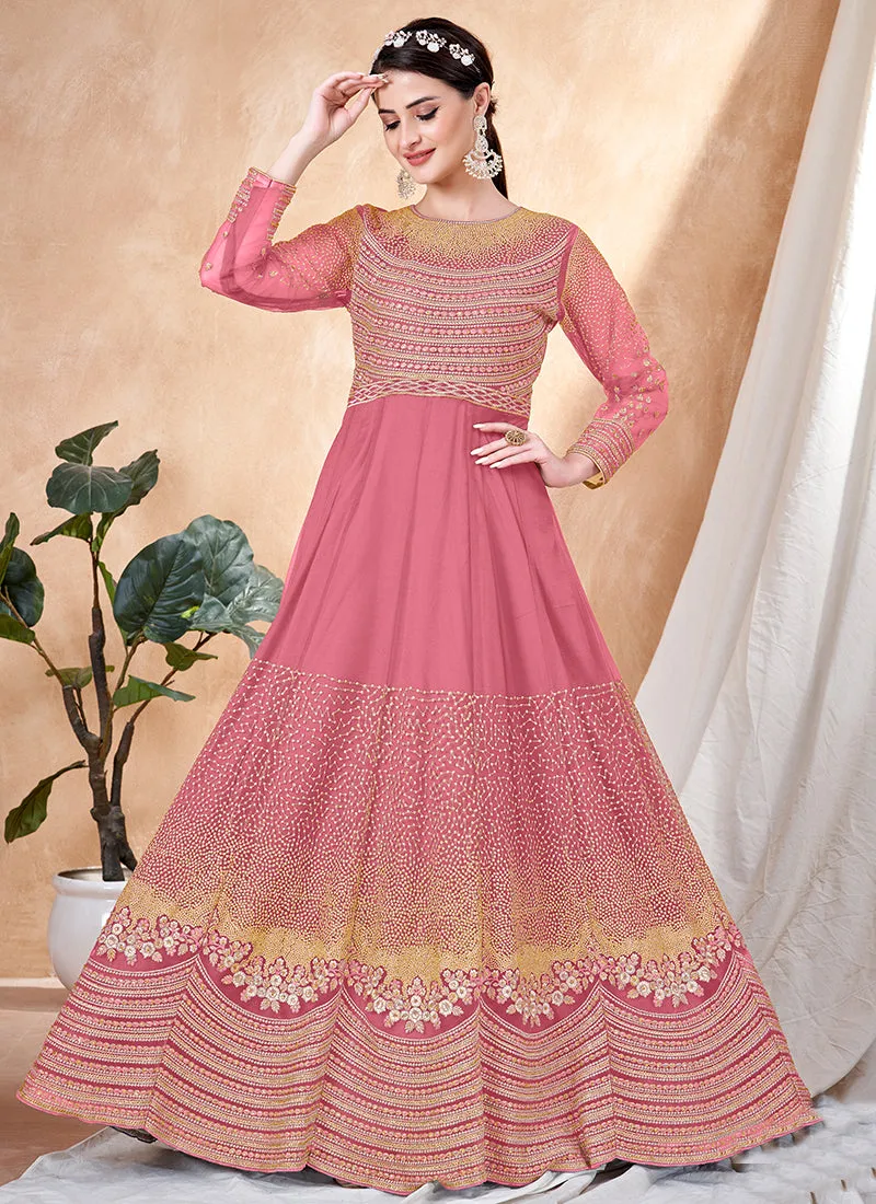 Pink Embroidery Traditional Anarkali Suit