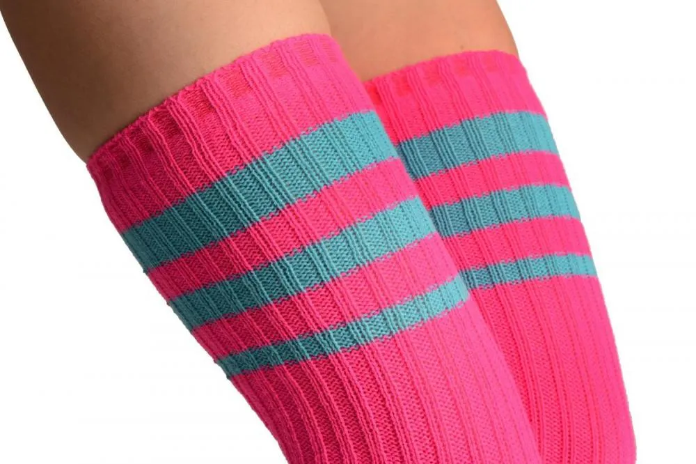 Pink With Blue Referee Stripes Stirrup Dance/Ballet Leg Warmers