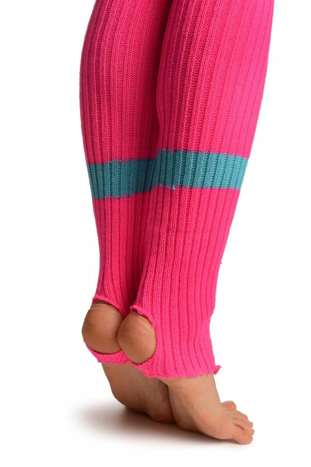 Pink With Blue Referee Stripes Stirrup Dance/Ballet Leg Warmers