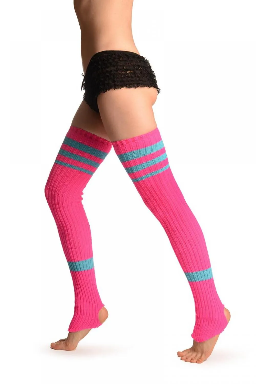 Pink With Blue Referee Stripes Stirrup Dance/Ballet Leg Warmers