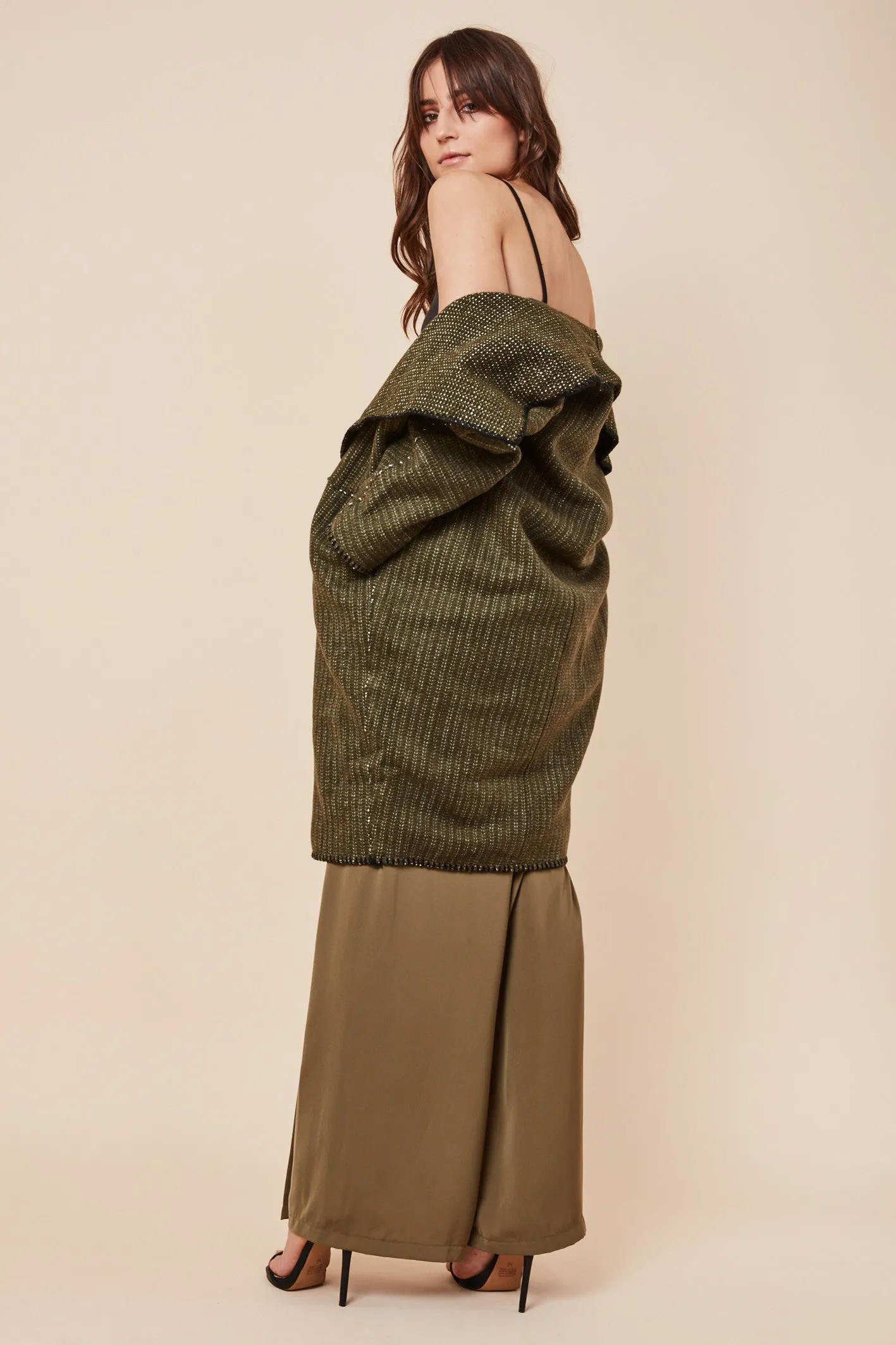 Piperline Shawl Collar Coat Khaki