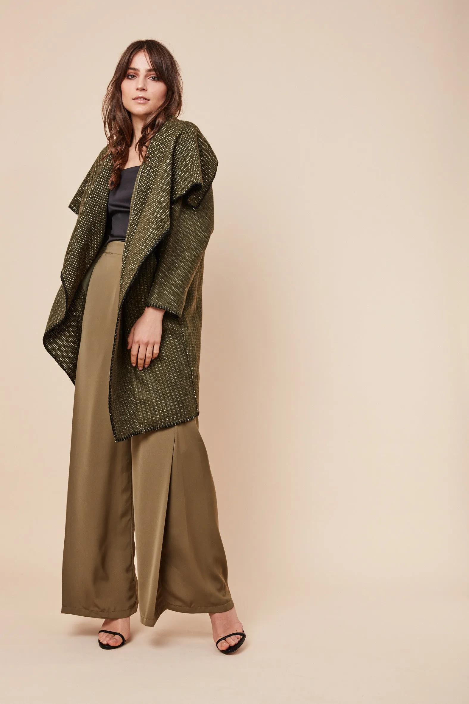 Piperline Shawl Collar Coat Khaki