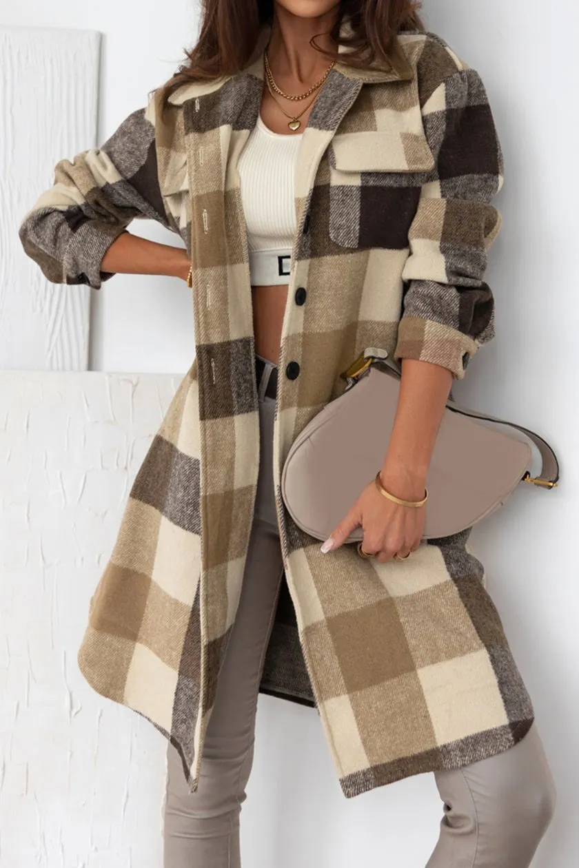 Plaid Flap Pocket Long Shacket