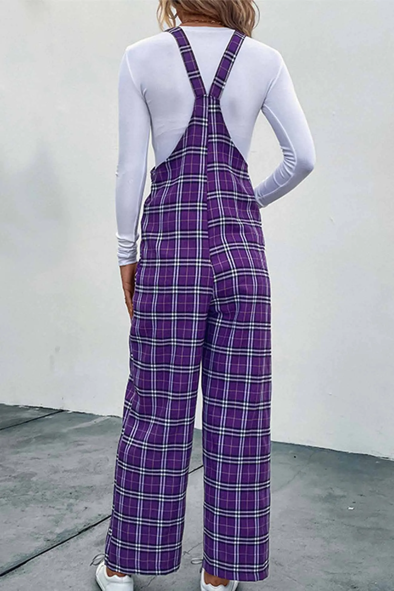 Plaid Sleeveless Long Pants Jumpsuit