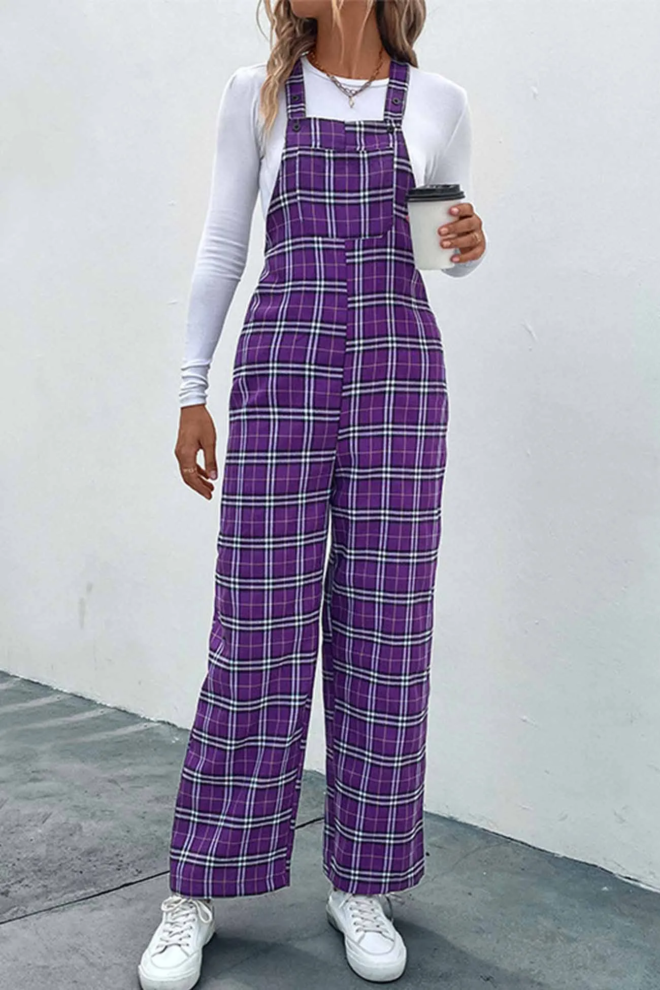 Plaid Sleeveless Long Pants Jumpsuit