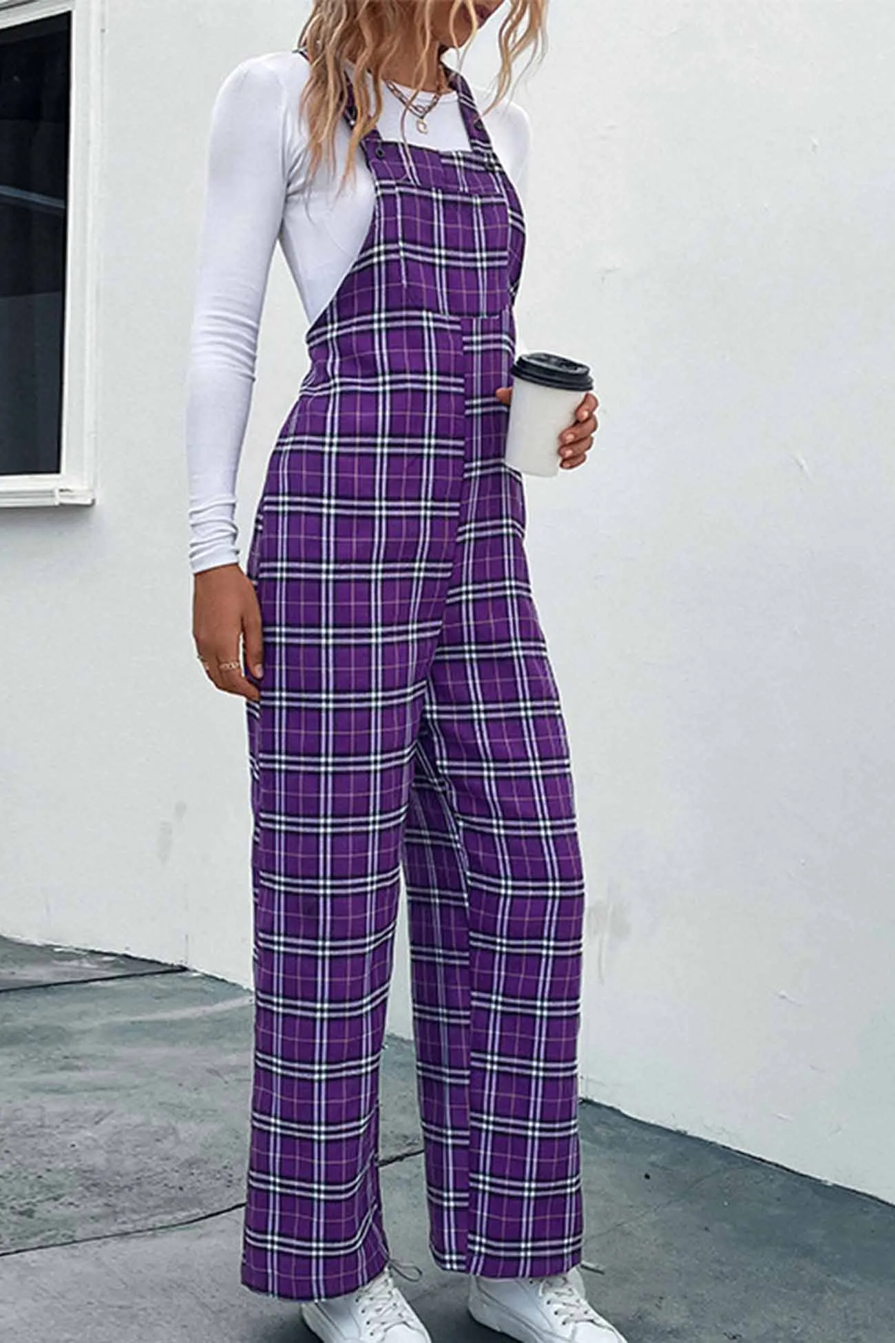 Plaid Sleeveless Long Pants Jumpsuit