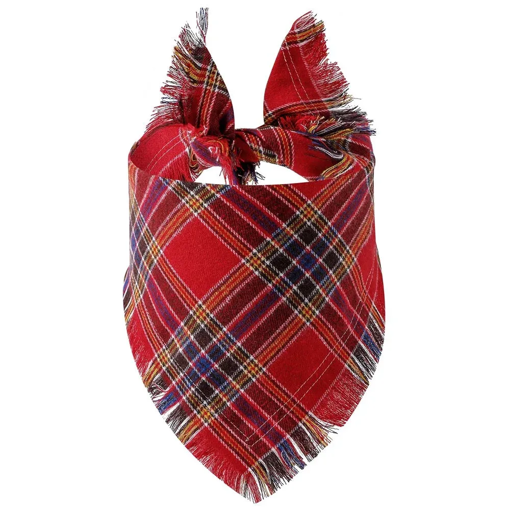 Plaid Triangle Dog Scarf with Tassels – Halloween & Christmas Pet Bandana, Collar Accessory