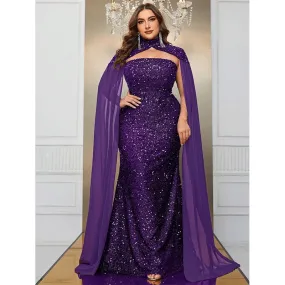 Plus Size Purple Strapless Sequin Long Evening Gown