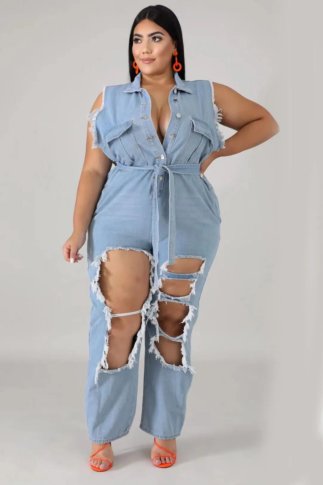 Plus Size Sexy Cut Out Jumpsuit Jeans