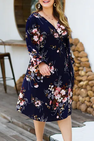 Plus Size V-neck Printed Tunic Dress