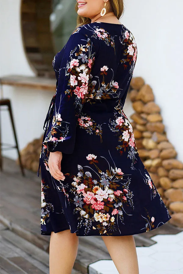 Plus Size V-neck Printed Tunic Dress