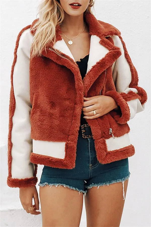 Plush Faux Fur Zipper Jacket