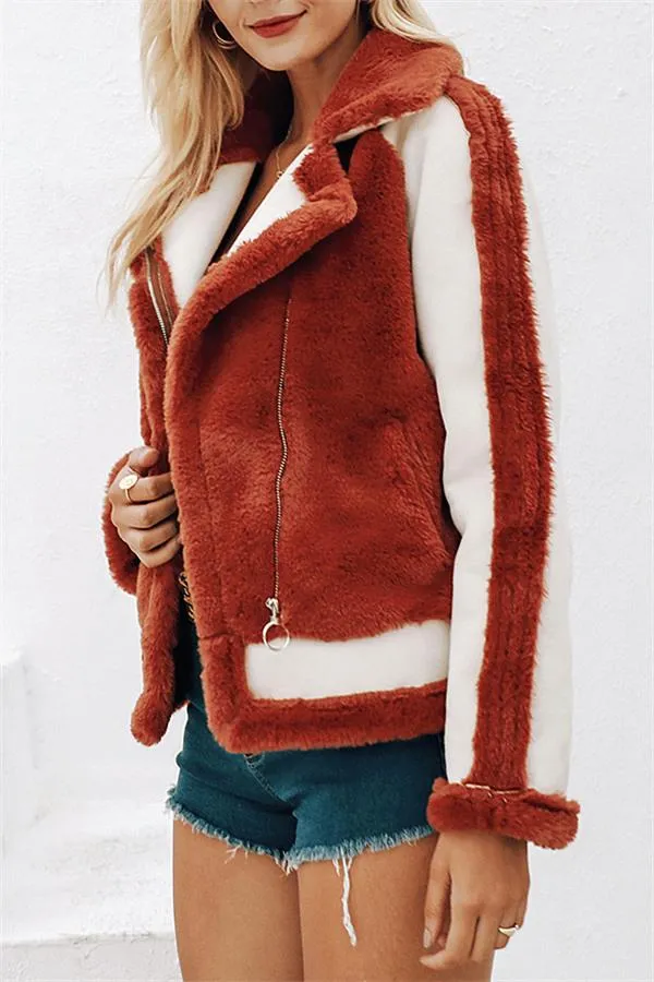 Plush Faux Fur Zipper Jacket