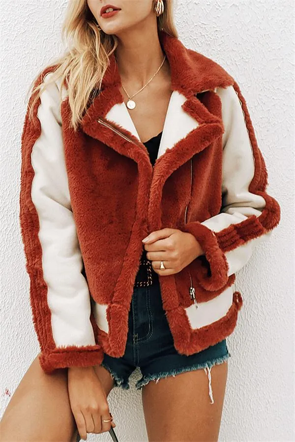 Plush Faux Fur Zipper Jacket