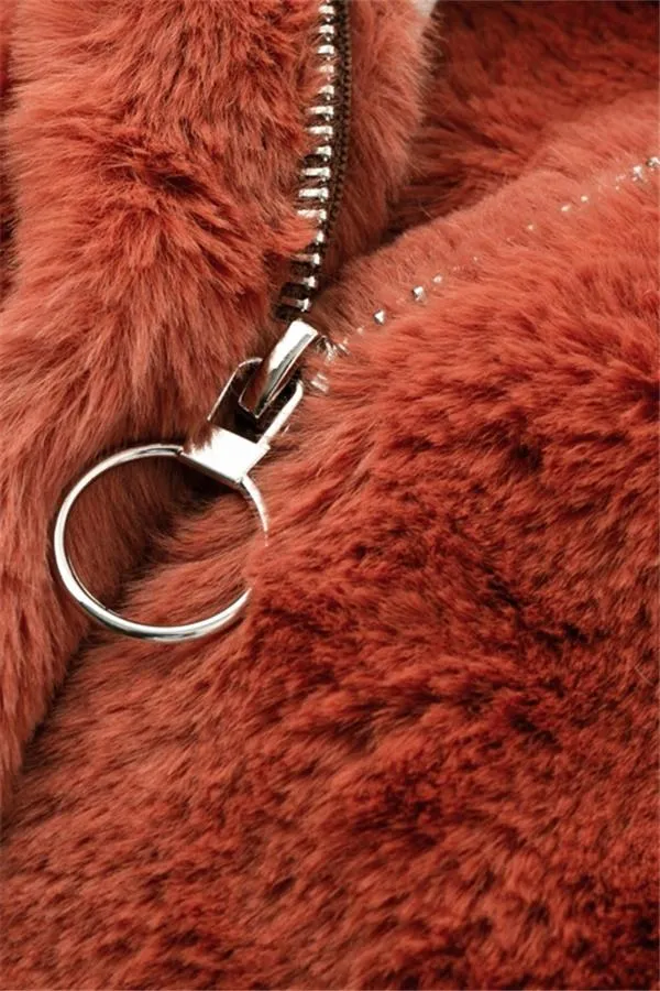 Plush Faux Fur Zipper Jacket