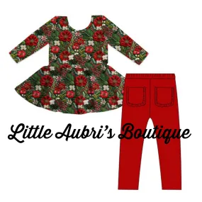 PREORDER Christmas Floral Peplum and Ruffle Bum Leggings Set CLOSES 7/26