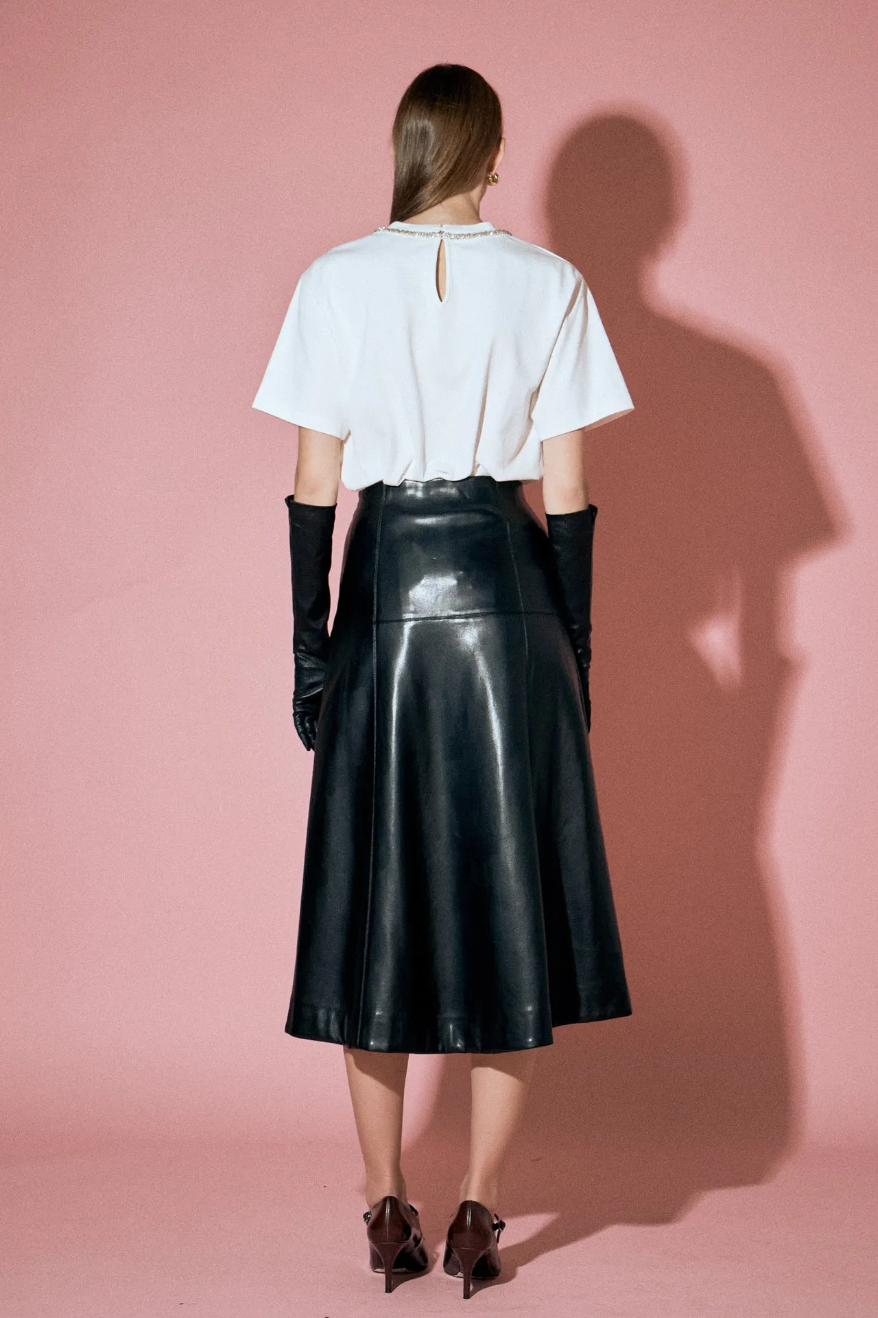 PU High Waisted Midi Skirt