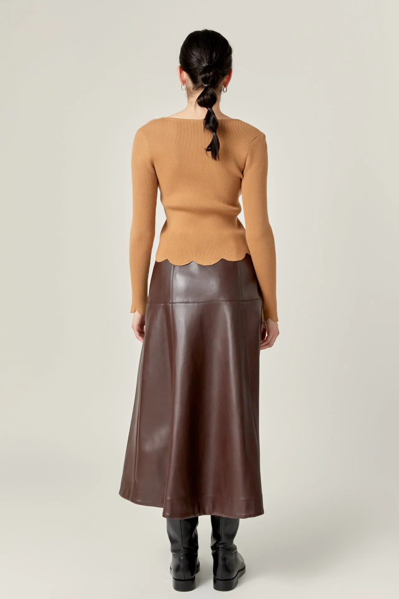 PU High Waisted Midi Skirt