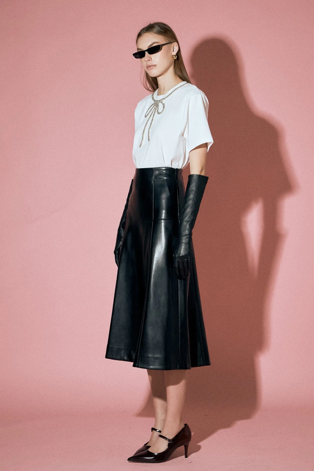 PU High Waisted Midi Skirt