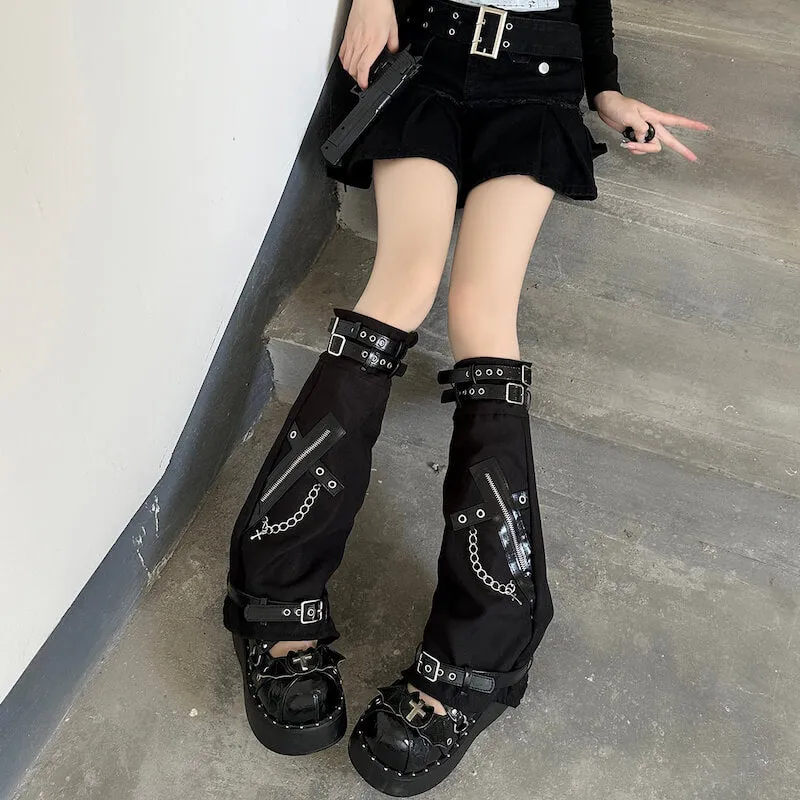 Punk buckle zipper leg warmers