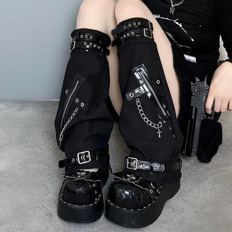 Punk buckle zipper leg warmers