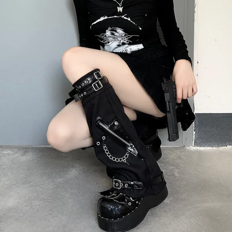 Punk buckle zipper leg warmers