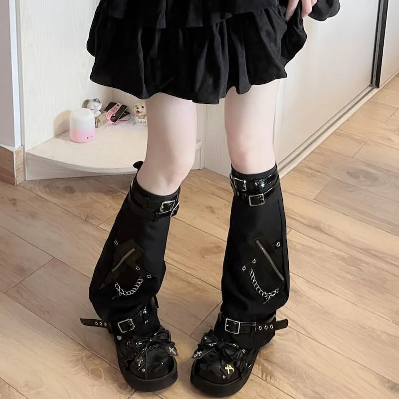 Punk buckle zipper leg warmers